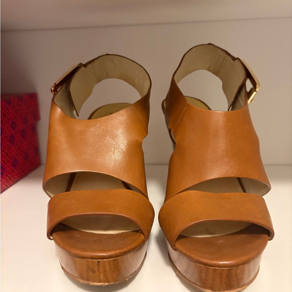 Michael Kors Tan Wedge Leather Women's Sandals